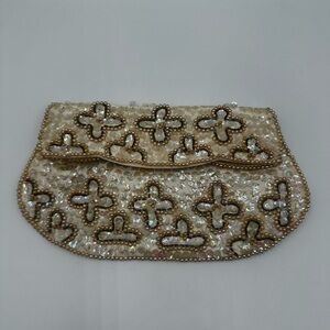Vintage David’s Import Beaded Clutch Purse Sequins Pearl Trim Made in Japan